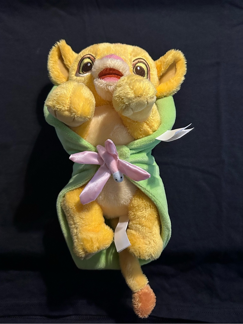 Disney Yellow Lion Plush with Green Wrap and Pink Bow
